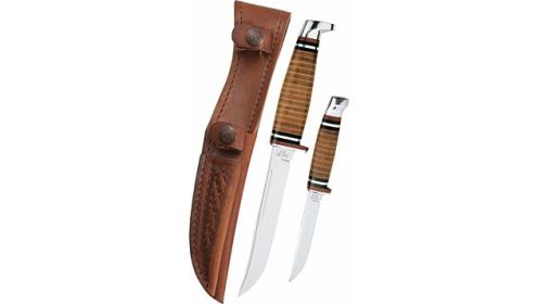 CASE KNIVES LEATHER HUNTER TWO KNIFE SET & LEATHER SHEATH