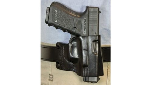 DESANTIS E-GAT SLIDE HOLSTER OWB RH LTHR FITS GLOCK 19 BLK