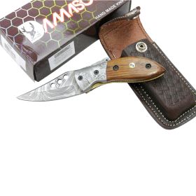 knTheBoneEdge 7" Damascus Blade & Wood Handle Folding Knives Handmade with Sheath