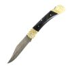 8.5" Damascus Blade Folding Knife Black Color Wood Handle hand made with Sheath