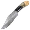 TheBoneEdge 9" Damascus Steel Horn & Wood Hadle Hunting Knife With Leather Sheath