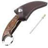 TheBoneEdge 8.5" Damascus Blade Wood Handle Hunting Knife With Leather Sheath