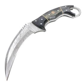 TheBoneEdge 8.5" Damascus Steel Blade Wood Handle Hunting Knife With Leather Sheath