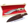 TheBoneEdge 13" Damascus Blade Hunting Knife White & Green Handle Leather Sheath