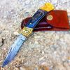 TheBoneEdge 7" Hand Made Damascus Blade Folding Knife Pakkawood Handle Black New