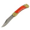 TheBoneEdge 7" Hand Made Damascus Blade Folding Knife Pakkawood Handle Orange