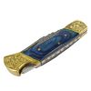 TheBoneEdge 7" Hand Made Damascus Blade Folding Knife Pakkawood Handle Blue New