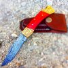 TheBoneEdge 7" Hand Made Damascus Blade Folding Knife Pakkawood Handle Red New