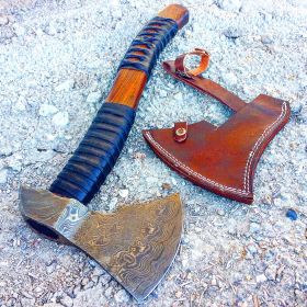 TheBoneEdge 20" Custom Handmade Damascus Steel Throwing Axe Hatchet Wood Handle
