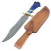 TheBoneEdge 15" Damascus Steel Custom Hand Made Hunting Knife Blue Handle Sheath