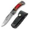TheBoneEdge 9" Stainless Steel Blade Folding Knife Multi Wood Handle With Leather Pouch