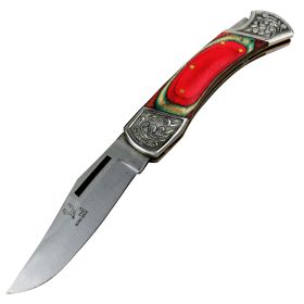 TheBoneEdge 7.5" Stainless Steel Blade Folding Knife Multi Wood Handle With Leather Pouch