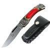 TheBoneEdge 7.5" Stainless Steel Blade Folding Knife Multi Wood Handle With Leather Pouch