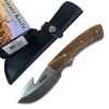 Defender-Xtreme 8" Wood Handle Stainless Steel Hook Blade Hunting Knife With Leather Sheath