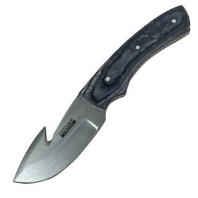 Defender-Xtreme 8" Black Wood Handle Stainless Steel Hook Blade Hunting Knife With Sheath