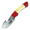 Defender-Xtreme 8" Red Wood Handle Stainless Steel Hook Blade Hunting Knife With Leather Sheath