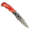 TheBoneEdge 6.5" Strip Red Wood Handle Damascus Folding Knife With Leather Sheath