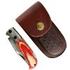 TheBoneEdge 6.5" Strip Red Wood Handle Damascus Folding Knife With Leather Sheath