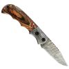 TheBoneEdge 6.5" Strip Brown Wood Handle Damascus Folding Knife Leather Sheath