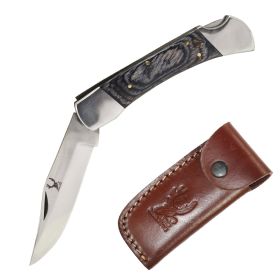 The BoneEdge 7" Classic Folding Knife Black Pakkawood Handle with Sheath