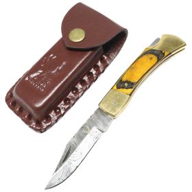 TheBoneEdge 7" Folding Knife Damascus Steel Yellow Wood Handle Hand Made New