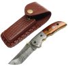 TheBoneEdge 7" Damascus Blade Folding Knife Wood Handle With Damascus Bolster