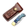 TheBoneEdge 7" Blue Wood Handle Damascus Blade Folding Knife With Leather Pouch