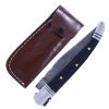 TheBoneEdge 8.5" Black Resin Handle Damascus Blade Folding Knife With Leather Pouch