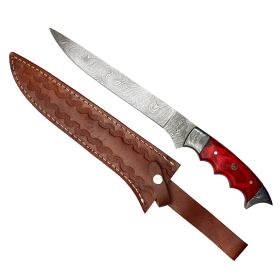 TheBoneEdge 14" Damascus Blade Red Wood Handle Chef Knife With Sheath