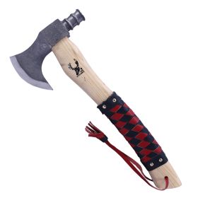 TheBoneEdge 18" Red & Black Leather Wrapped Handle Steel Forged Blade Hunting Axe With Sheath