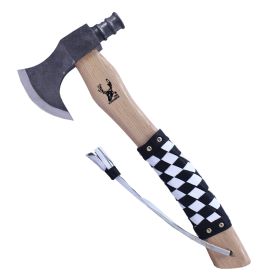 TheBoneEdge 18" White & Black Leather Wrapped Handle Steel Forged Blade Hunting Axe With Sheath