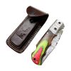 TheBoneEdge 6.5" Multi Wood Handle Damascus Blade Folding Knife With Leather Sheath