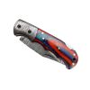 TheBoneEdge 6.5" Blue & Red Wood Handle Damascus Blade Folding Knife With Leather Sheath