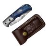 TheBoneEdge 6.5" Blue & Black Wood Handle Damascus Blade Folding Knife With Leather Sheath