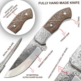 TheBoneEdge 10" Rose Wood Handle Engraved Blade Tracker Hunting knife