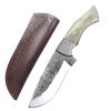 TheBoneEdge 10" Green & Brown Horn Handle Engraved Blade Hand Made Tracker Hunting knife With Sheath