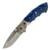 TheBoneEdge 7.5" Blue Resin Handle Damascus Blade Hand Made Folding Knife With Damascus Bolster
