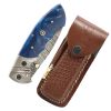 TheBoneEdge 7.5" Blue Resin Handle Damascus Blade Hand Made Folding Knife With Damascus Bolster