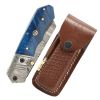 TheBoneEdge 7.5" Hand Made Damascus Blade Folding Knife Blue Resin Handle With Damascus Bolster