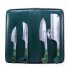 TheBoneEdge 4 Pcs Chef's Kitchen Knife Set Green Wood Color Handle Hand Made With Pouch