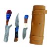 Hunt-Down 3 Pcs Damascus Blade Hunting Knife Set Wood Handle With Cover