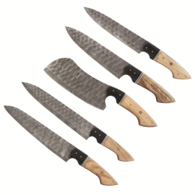 TheBoneEdge 5 Pcs Damascus Fordge Blade Chef's Knife Set With Wood & Resin Handle