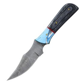 TheBoneEdge 6.5" Resin & Wood Handle Damascus Blade Hunting Knife Hand Made Knife