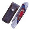 TheBoneEdge 7" Damascus Folding Knife Multi Wood Handle Bolster Handmade with Sheath