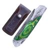 TheBoneEdge 7" Damascus Folding Knife Green Wood Handle Bolster Handmade with Sheath