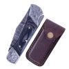 TheBoneEdge 7" Damascus Blade Folding Knife Black Wood Handle Steel Bolster With Pouch