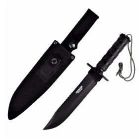 14" Camping Stainless steel Hunting Knife Survival Fire Starter Kit Compass Sheath - Black Straight