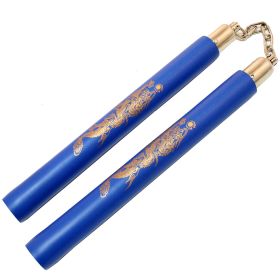 Blue 13" Foam Padded NunChucks Chain Swivel Dragon Symbol Practice Training New