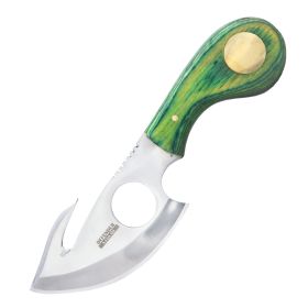 7" Full Tang Stainless Steel Sharp Skinner Knife with Real Leather Sheath Gut Hook Blade - Green