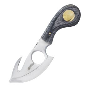7" Full Tang Stainless Steel Sharp Skinner Knife with Real Leather Sheath Gut Hook Blade - Black